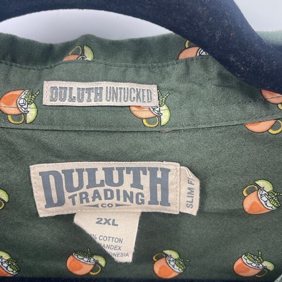 Duluth Trading Untucked Moscow Mule cocktail print long sleeve button up shirt - Picture 6 of 7